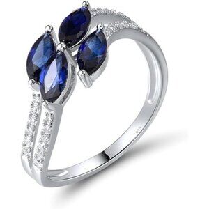 [E]Orchid-Blue Sterling Silver Gemstone Flower Ring for Women